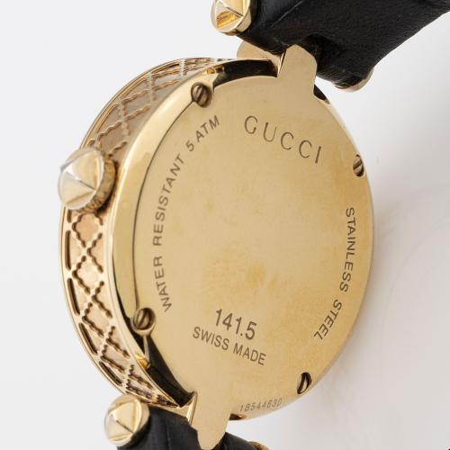  Shop Authentic Gucci Diamantissima Quartz Mother of Pearl Dial Black Leather Strap Watch for Women - YA141404 - Luxxuri