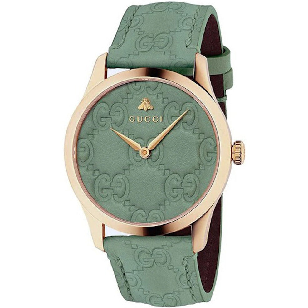  Shop Authentic Gucci G Timeless Quartz Green Dial Green Leather Strap Watch For Women - YA1264099 - Luxxuri