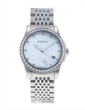  Shop Authentic Gucci G Timeless Diamonds Mother of Pearl Dial Silver Steel Strap Watch For Women - YA126506 - Luxxuri