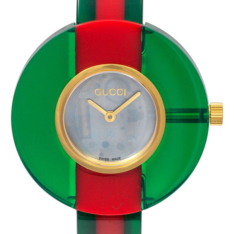  Shop Authentic Gucci Vintage Web Mother of Pearl Dial Two Tone Plastic Strap Watch For Women - YA143403 - Luxxuri