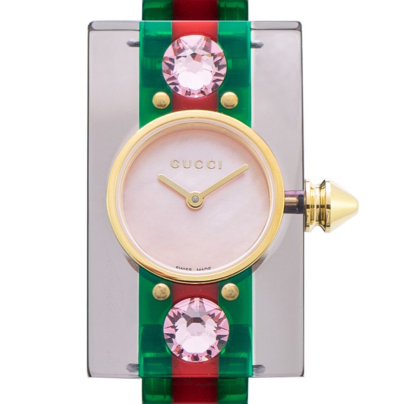  Shop Authentic Gucci Vintage Web Pink Mother of Pearl Dial Two Tone Plastic Strap Watch For Women - YA143525 - Luxxuri