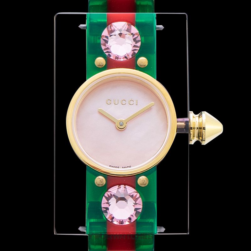  Shop Authentic Gucci Vintage Web Pink Mother of Pearl Dial Two Tone Plastic Strap Watch For Women - YA143525 - Luxxuri
