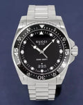  Shop Authentic Gucci Dive Quartz Black Dial Silver Steel Strap Watch For Men - YA136301B - Luxxuri