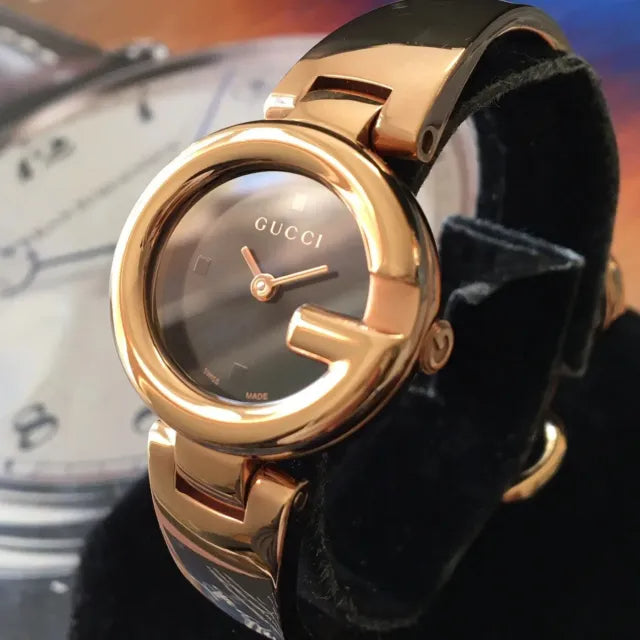  Shop Authentic Gucci Guccissima Collection Quartz Black Dial Rose Gold Steel Strap Watch For Women - YA134509 - Luxxuri