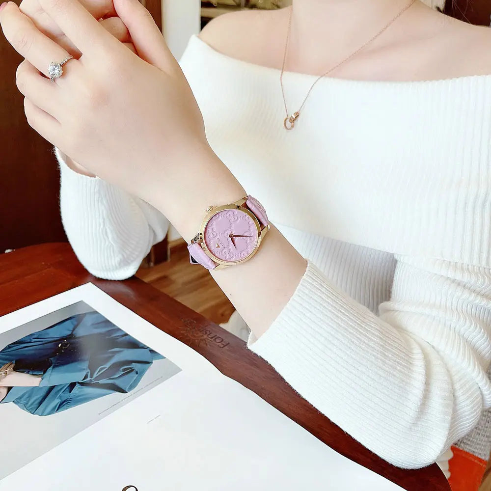  Shop Authentic Gucci G Timeless Quartz Lilac Dial Lilac Leather Strap Watch For Women - YA1264098 - Luxxuri
