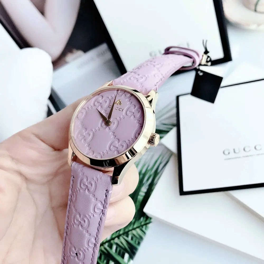  Shop Authentic Gucci G Timeless Quartz Lilac Dial Lilac Leather Strap Watch For Women - YA1264098 - Luxxuri