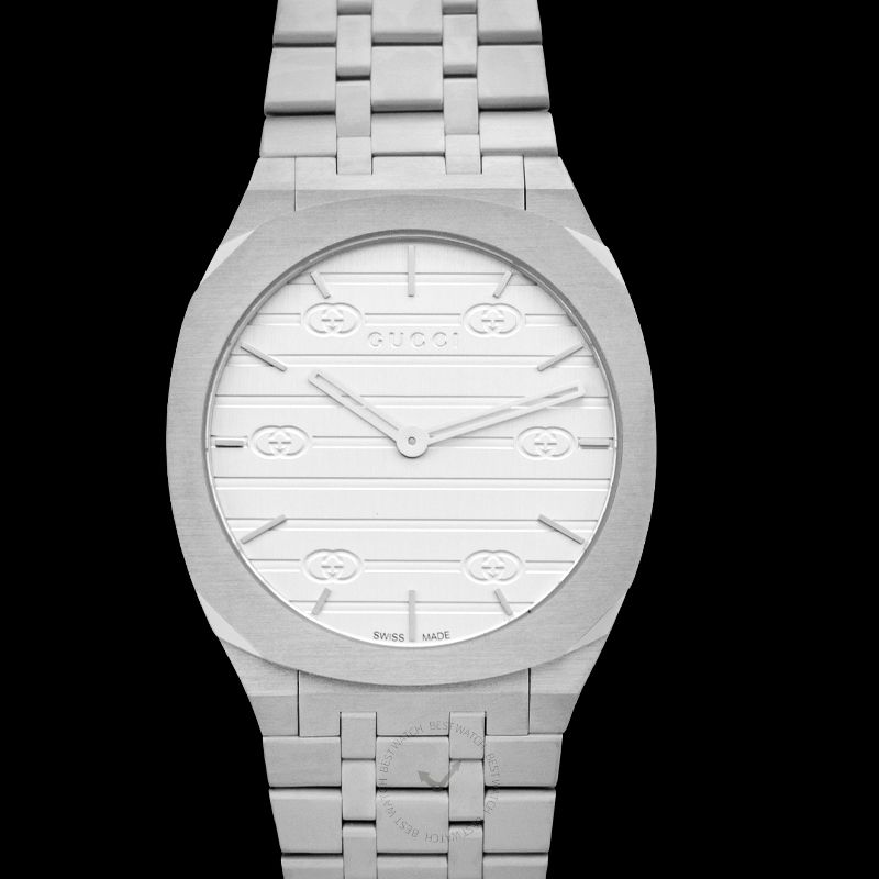  Shop Authentic Gucci 25H Quartz Silver Dial Silver Steel Strap Unisex Watch - YA163407 - Luxxuri
