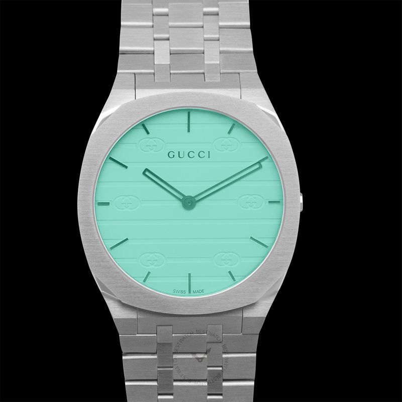  Shop Authentic Gucci 25H Quartz Turquoise Dial Silver Steel Strap Watch For Women - YA163409 - Luxxuri