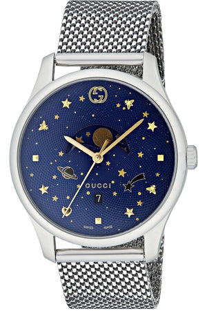  Shop Authentic Gucci G-Timeless Motifs Moon Phase Blue Dial Silver Mesh Bracelet Watch For Men - YA126328 - Luxxuri