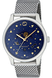  Shop Authentic Gucci G-Timeless Motifs Moon Phase Blue Dial Silver Mesh Bracelet Watch For Men - YA126328 - Luxxuri