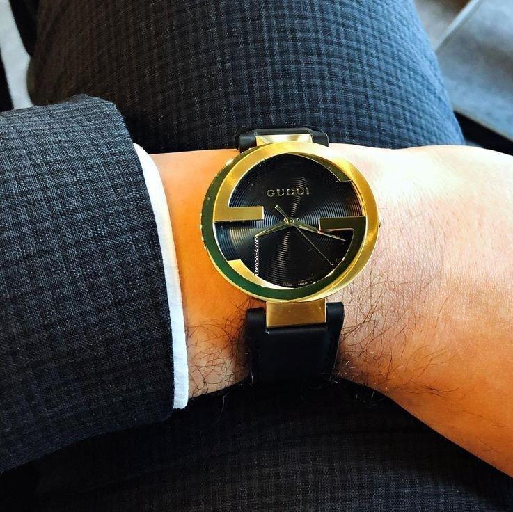  Shop Authentic Gucci Interlocking Special Edition Grammy Black Dial Black Leather Strap Watch For Men - YA133208 - Luxxuri