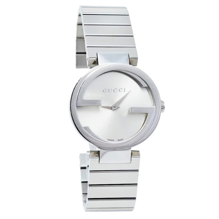  Shop Authentic Gucci G Interlocking Silver Dial Silver Steel Strap Watch For Women - YA133503 - Luxxuri