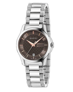  Shop Authentic Gucci G Timeless Brown Dial Silver Steel Strap Watch For Women - YA126529 - Luxxuri