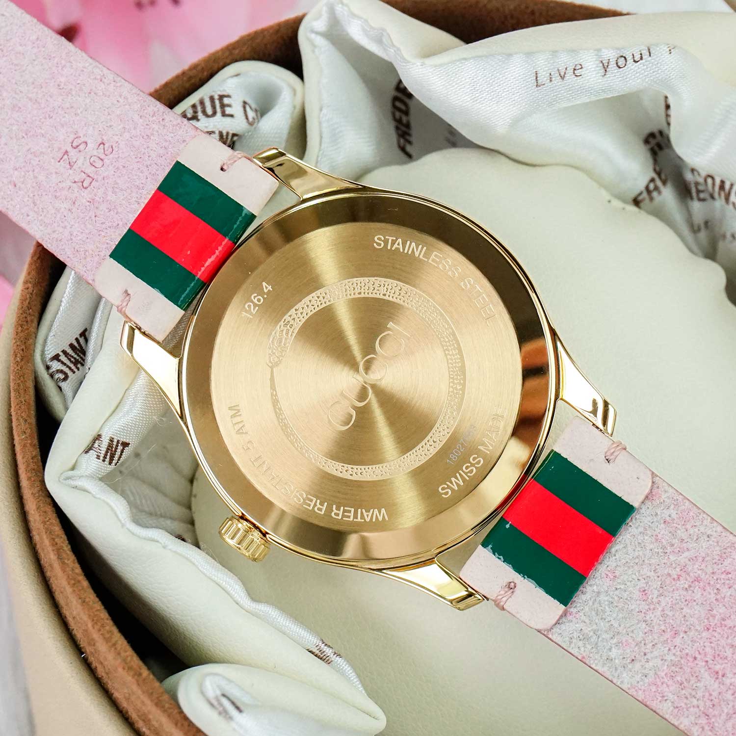  Shop Authentic Gucci G Timeless Quartz Pink Dial Three Tone Leather Strap Watch For Women - YA1264118 - Luxxuri