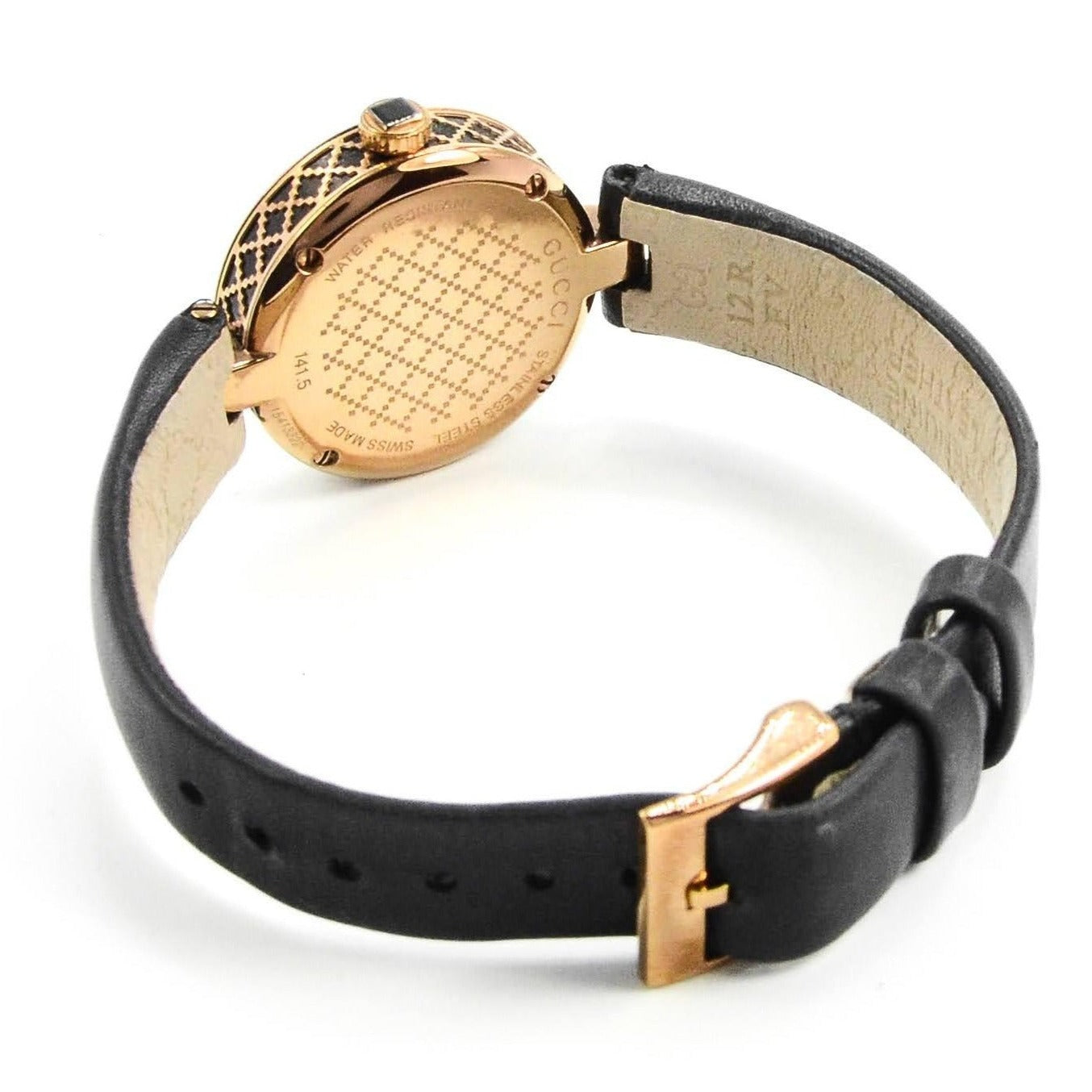 Shop Authentic Gucci Diamantissima Quartz Black Dial Black Leather Strap Watch for Women - YA141501 - Luxxuri