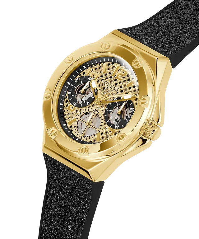  Shop Authentic Guess Asteria Multifunction Gold Dial Black Rubber Strap Watch For Women - GW0620L2 - Luxxuri