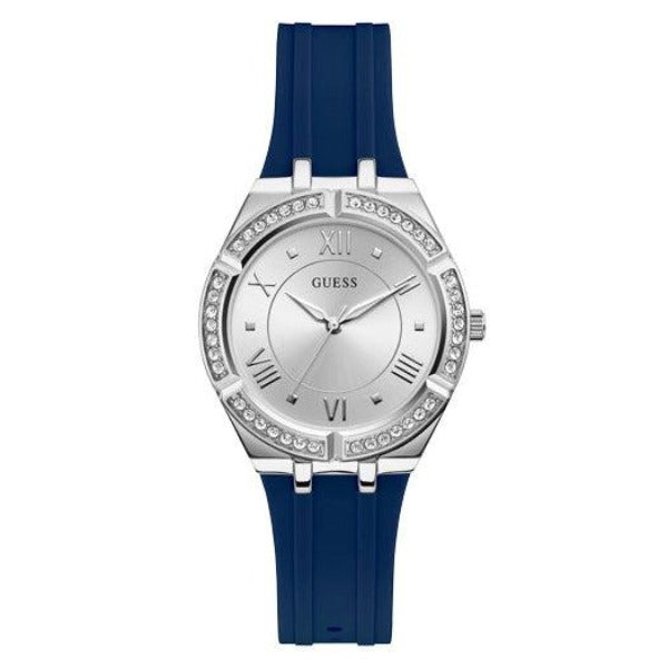  Shop Authentic Guess Cosmo Diamonds Silver Dial Blue Rubber Strap Watch for Women - GW0034L5 - Luxxuri