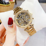  Shop Authentic Guess Solstice Diamonds Gold Dial Gold Steel Strap Watch for Women - GW0403L2 - Luxxuri