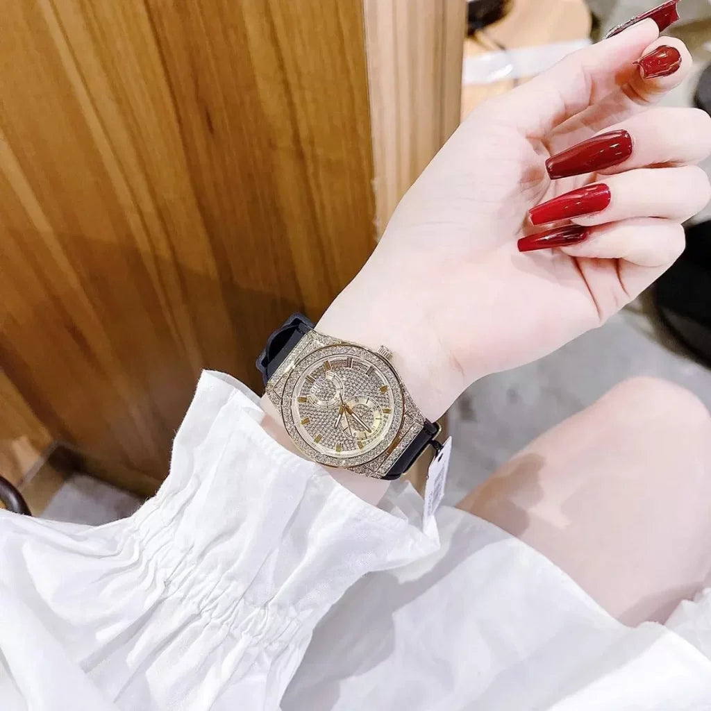  Shop Authentic Guess Princess Crystals Gold Dial Black Silicone Strap Watch For Women - GW0439L2 - Luxxuri