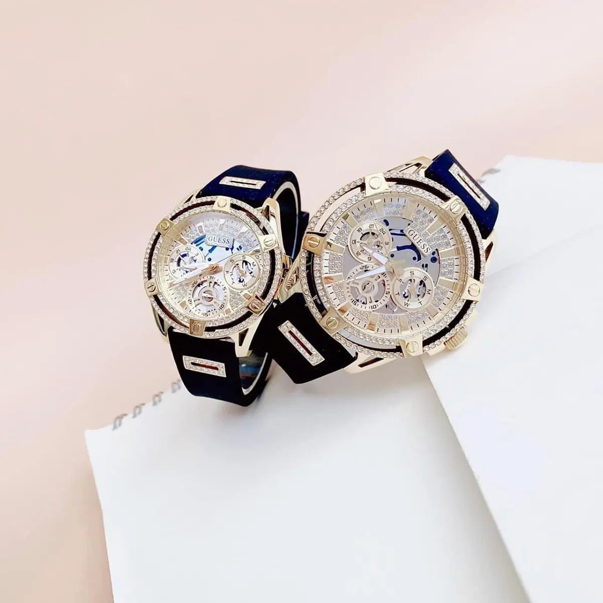  Shop Authentic Guess King Quartz Crystals Gold Dial Black Silicone Strap Watch For Men - GW0537G2 - Luxxuri