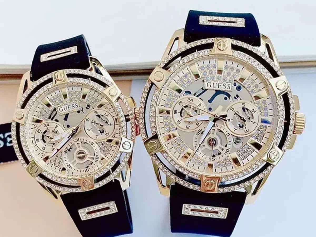  Shop Authentic Guess King Quartz Crystals Gold Dial Black Silicone Strap Watch For Men - GW0537G2 - Luxxuri