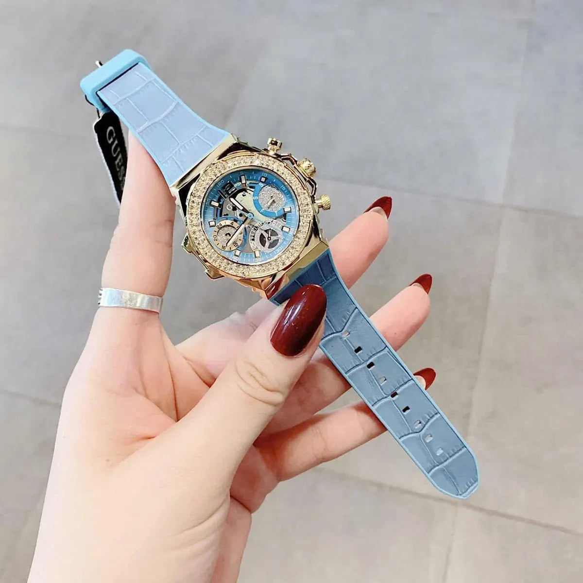  Shop Authentic Guess Fusion Chronograph Blue Dial Blue Leather Strap Watch For Women - GW0553L3 - Luxxuri