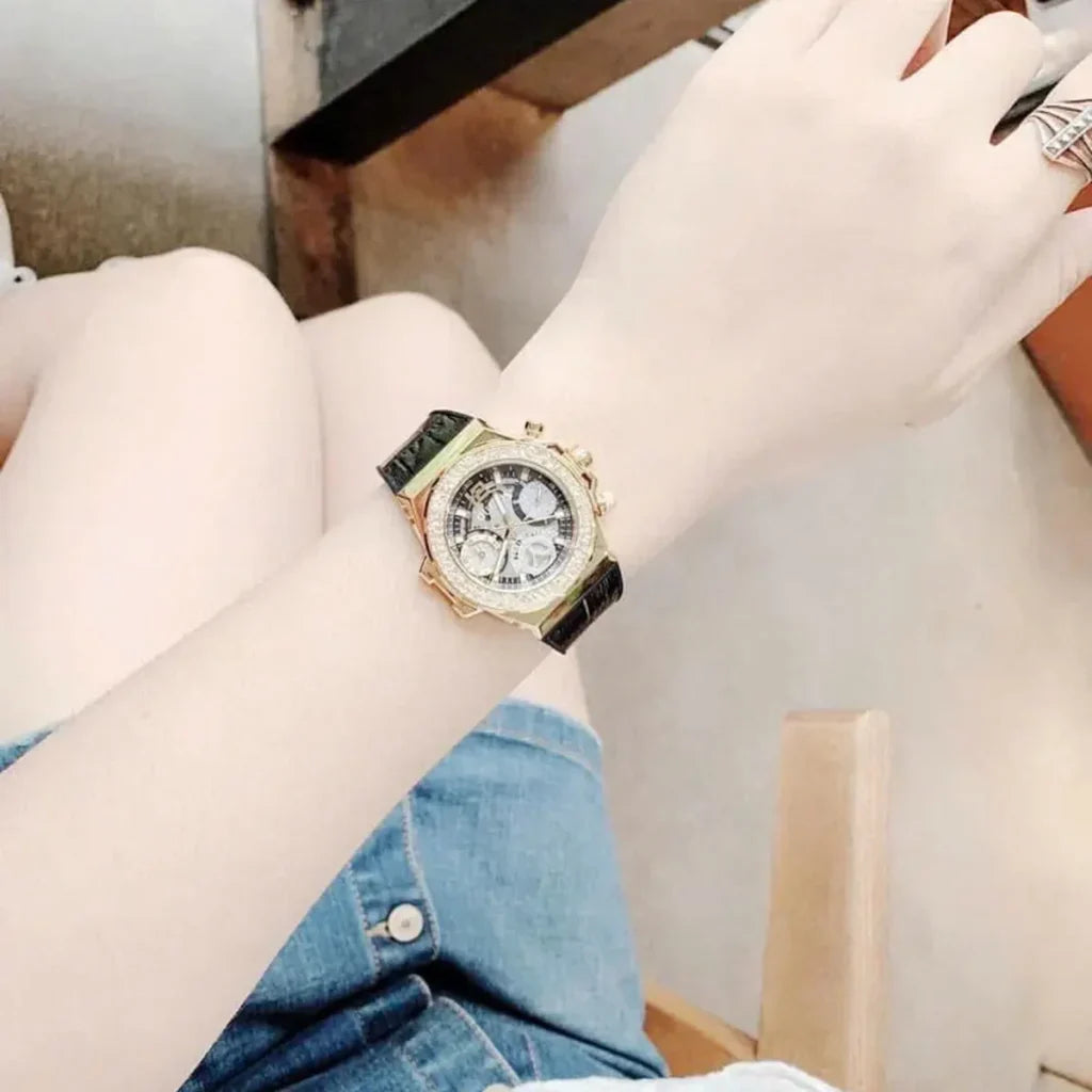  Shop Authentic Guess Fusion Chronograph Black Dial Black Leather Strap Watch For Women - GW0553L4 - Luxxuri