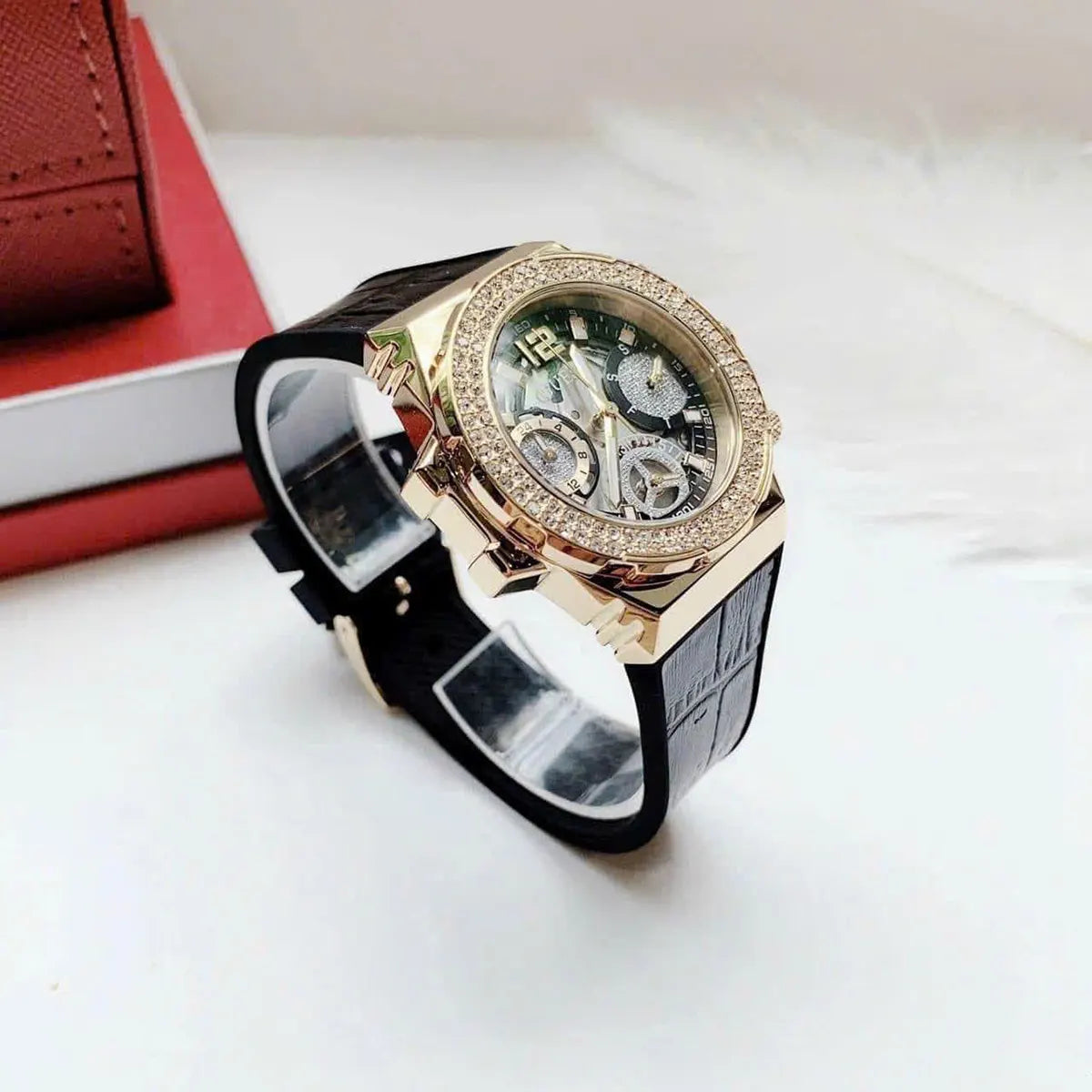  Shop Authentic Guess Fusion Chronograph Black Dial Black Leather Strap Watch For Women - GW0553L4 - Luxxuri