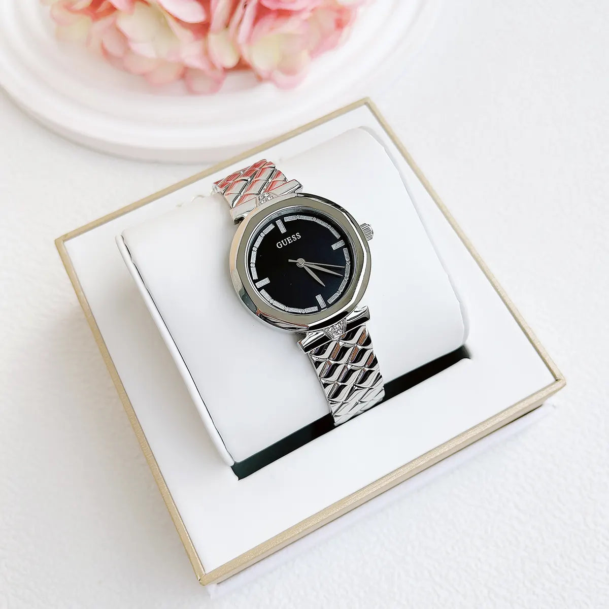  Shop Authentic Guess Rumour Quartz Black Dial Silver Steel Strap Watch For Women - GW0613L1 - Luxxuri