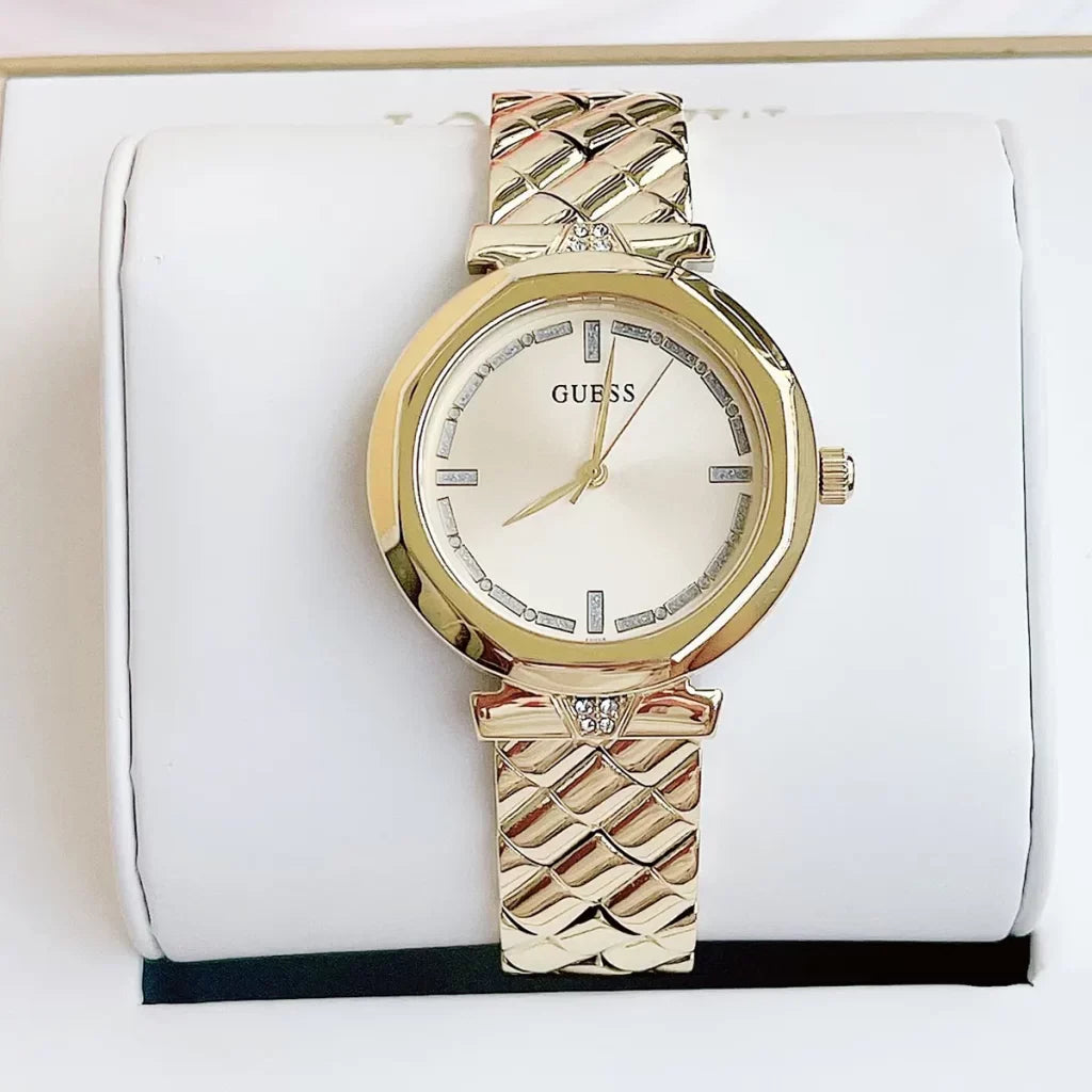  Shop Authentic Guess Rumour Quartz Gold Dial Gold Steel Strap Watch For Women - GW0613L2 - Luxxuri