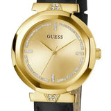  Shop Authentic Guess Rumour Quartz Gold Dial Black Leather Strap Watch For Women - GW0689L2 - Luxxuri