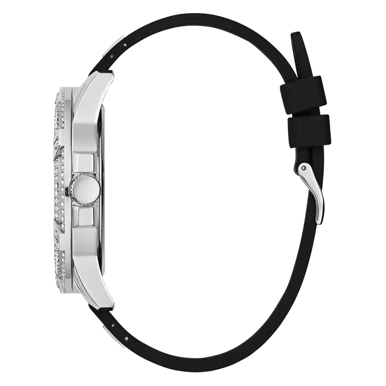  Shop Authentic Guess King Quartz Crystals Silver Dial Black Silicone Strap Watch For Men - GW0537G1 - Luxxuri