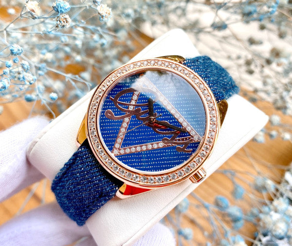  Shop Authentic Guess Little Flirt Quartz Blue Dial Blue Leather Strap Watch For Women - W0456L6 - Luxxuri