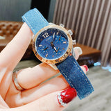  Shop Authentic Guess Marina Chronograph Blue Dial Blue Denim Strap Watch For Women - W1057L1 - Luxxuri