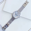 Guess Tri Glitz Quartz Silver Dial Silver Mesh Bracelet Watch For Women - W1142L1