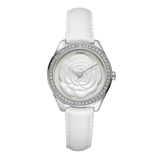  Shop Authentic Guess Rosette Analog White Dial White Leather Strap Watch For Women - W75043L1 - Luxxuri