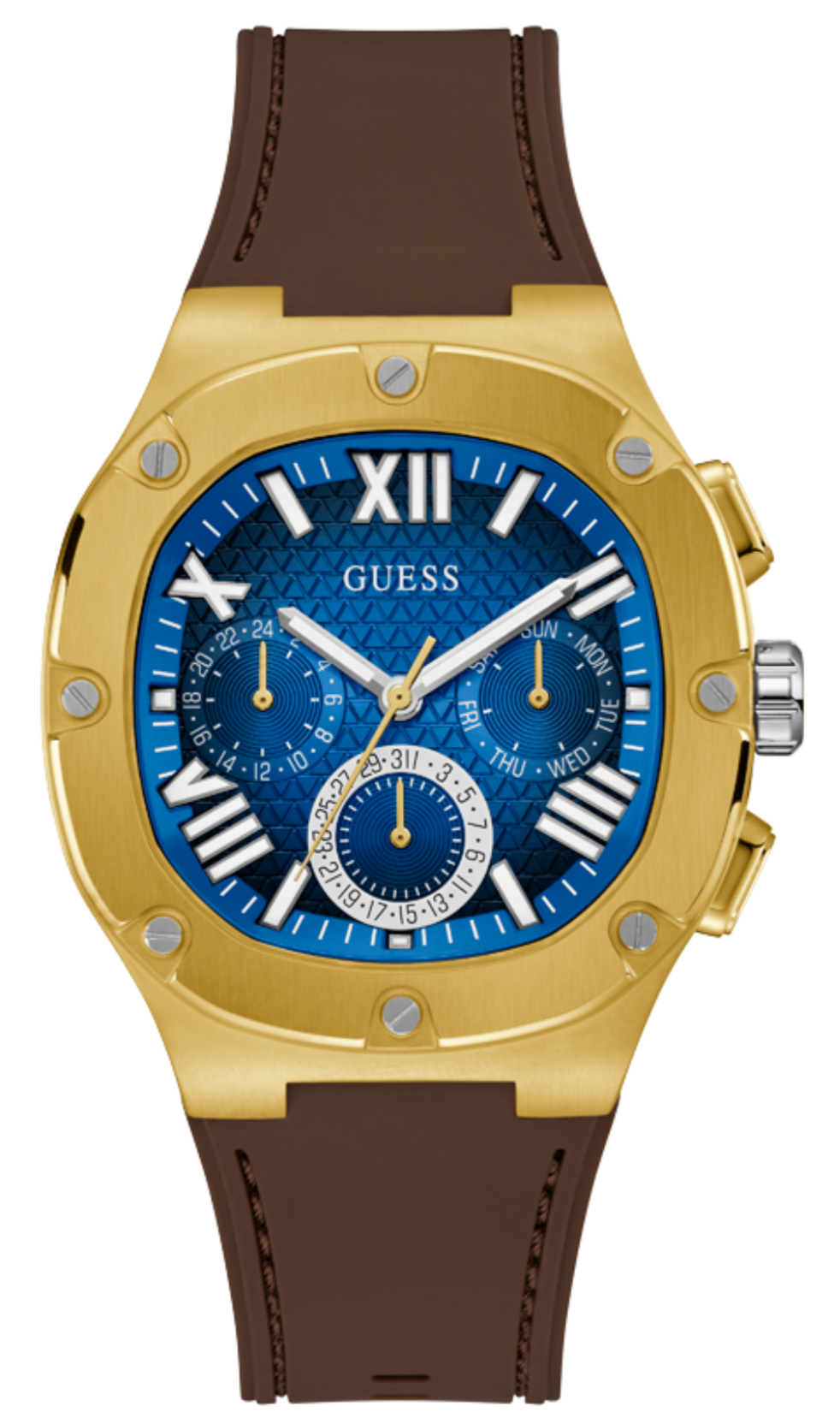  Shop Authentic Guess Headline Chronograph Blue Dial Brown Silicone Strap Watch For Men - GW0571G5 - Luxxuri
