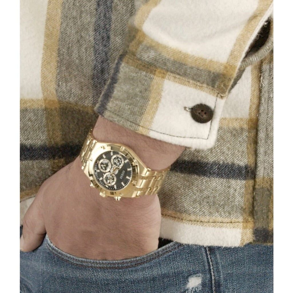  Shop Authentic Guess Continental Black Dial Gold Steel Strap Watch for Men - GW0260G2 - Luxxuri