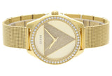  Shop Authentic Guess Tri Glitz Quartz Diamonds Gold Dial Gold Mesh Bracelet Watch For Women - W1142L2 - Luxxuri