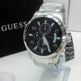  Shop Authentic Guess Exec Chronograph Quartz Black Dial Silver Steel Strap Watch For Men - W0075G1 - Luxxuri