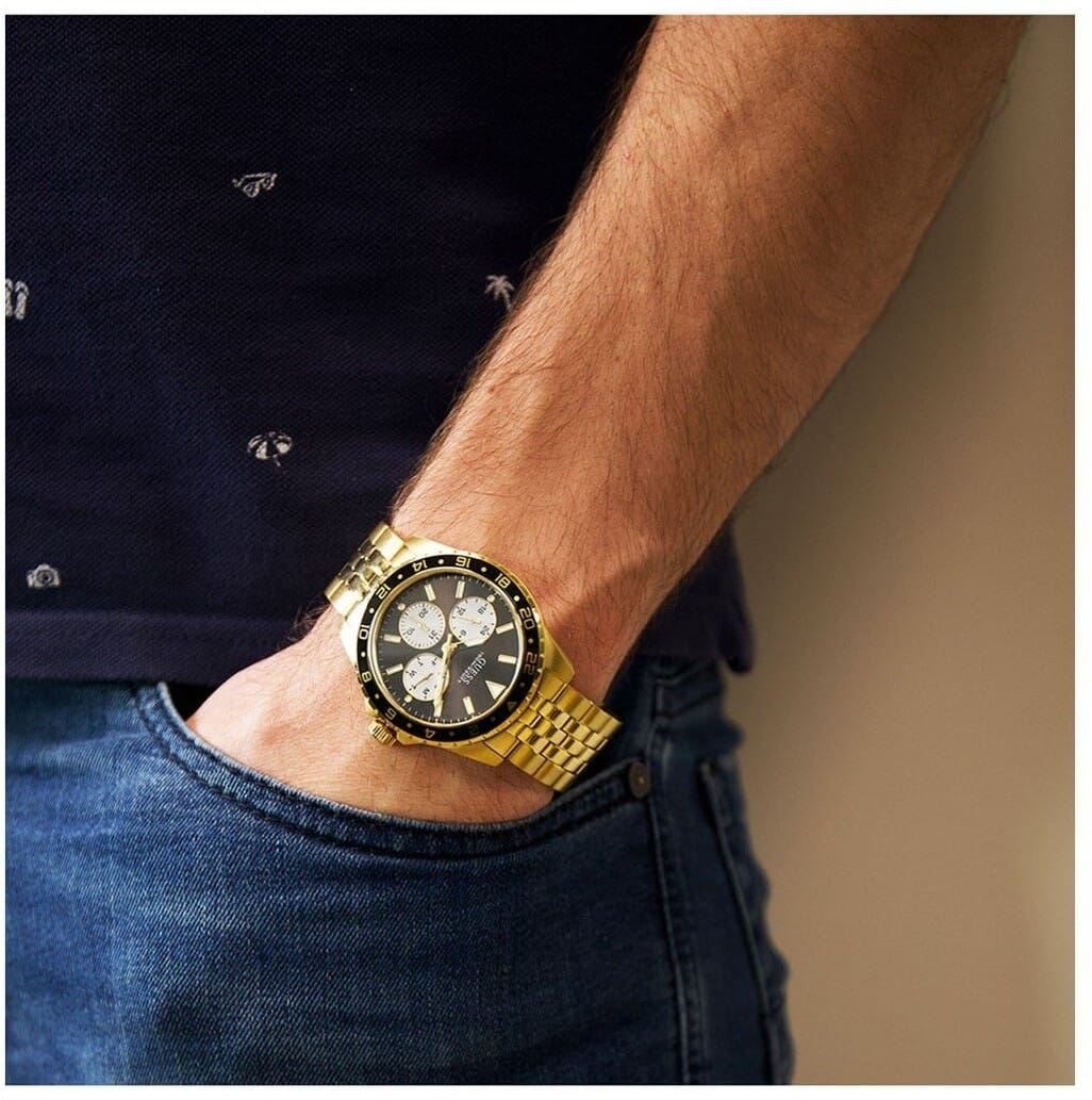  Shop Authentic Guess Odyssey Multifunction Black Dial Gold Steel Strap Watch For Men - W1107G4 - Luxxuri