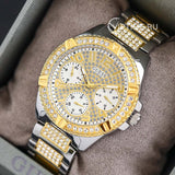  Shop Authentic Guess Frontier Chronograph Crystals Gold Dial Two Tone Steel Strap Watch For Women - W1156L5 - Luxxuri