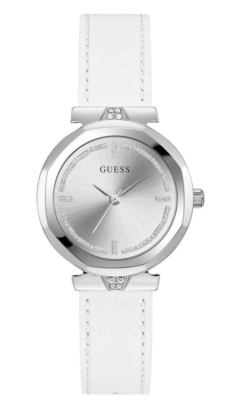  Shop Authentic Guess Rumour Silver Dial White Leather Strap Watch For Women - GW0689L1 - Luxxuri