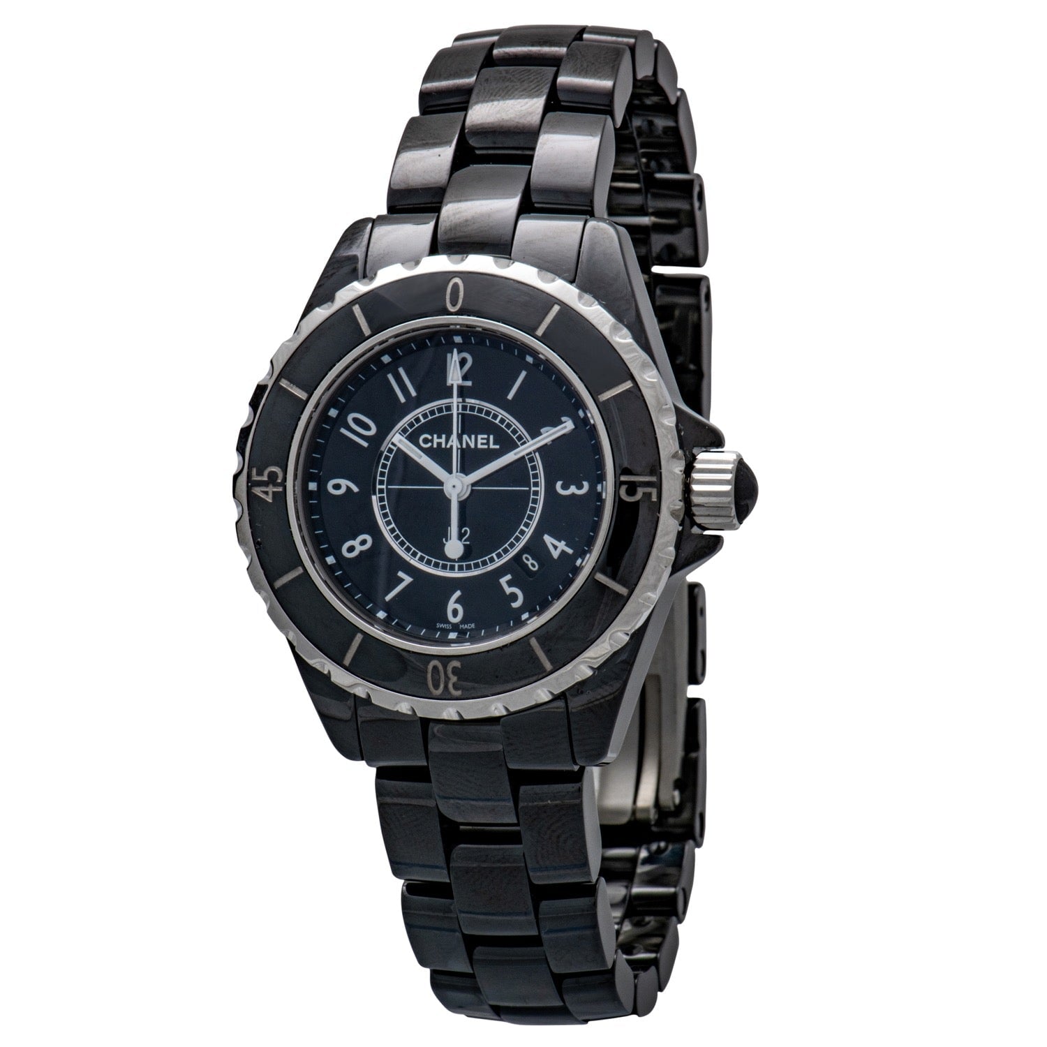  Shop Authentic Chanel J12 Quartz Ceramic Black Dial Black Steel Strap Watch for Women - J12 H0682 - Luxxuri
