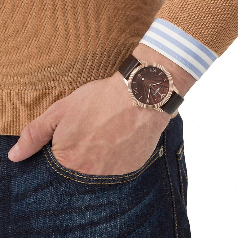  Shop Authentic Emporio Armani Classic Quartz Brown Dial Brown Leather Strap Watch For Men - AR1613 - Luxxuri