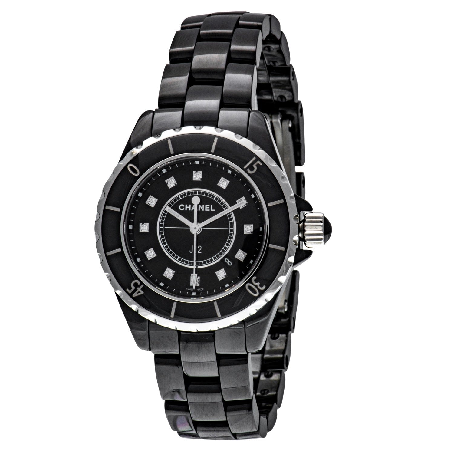  Shop Authentic Chanel J12 Quartz Diamonds Black Dial Black Steel Strap Watch for Women - J12 H1625 - Luxxuri
