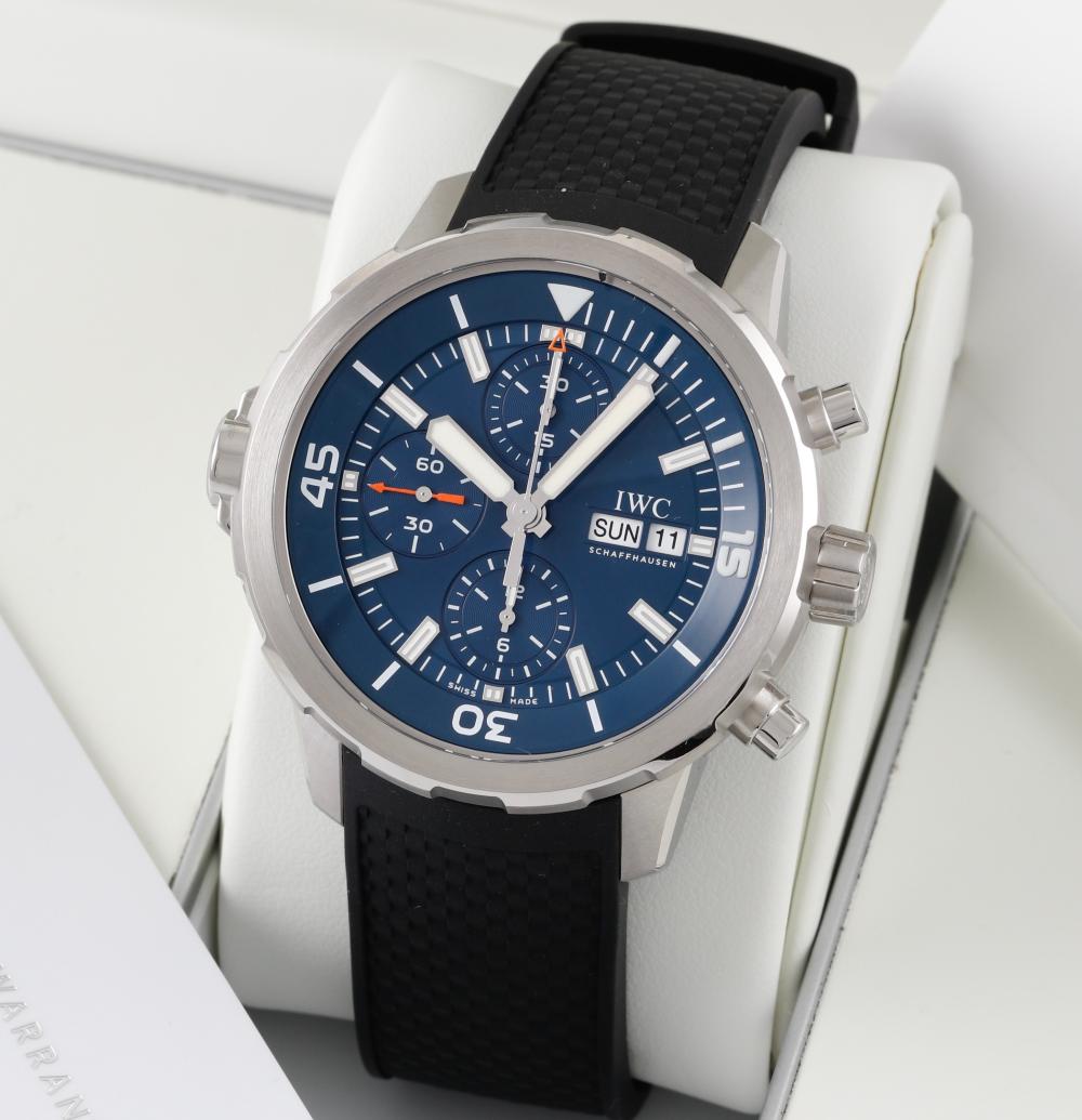  Shop Authentic IWC Aquatimer Automatic Chronograph 44mm Blue Dial Black Rubber Strap Watch for Men - IW376805 - Luxxuri