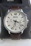  Shop Authentic Hugo Boss Slim Chronograph White Dial Brown Leather Strap Watch For Men - 1513263 - Luxxuri