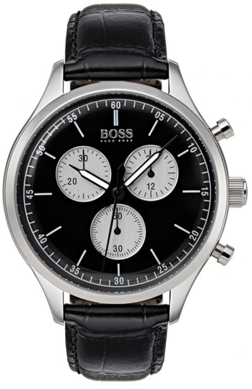 Shop Authentic Hugo Boss Companion Black Dial Black Leather Strap Watch for Men - 1513543 - Luxxuri