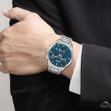  Shop Authentic Hugo Boss Trace Chronograph Quartz Blue Dial Silver Steel Strap Watch For Men - 1514007 - Luxxuri
